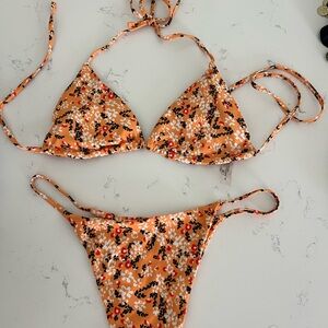 Floral Bikini Set in Orange and Black